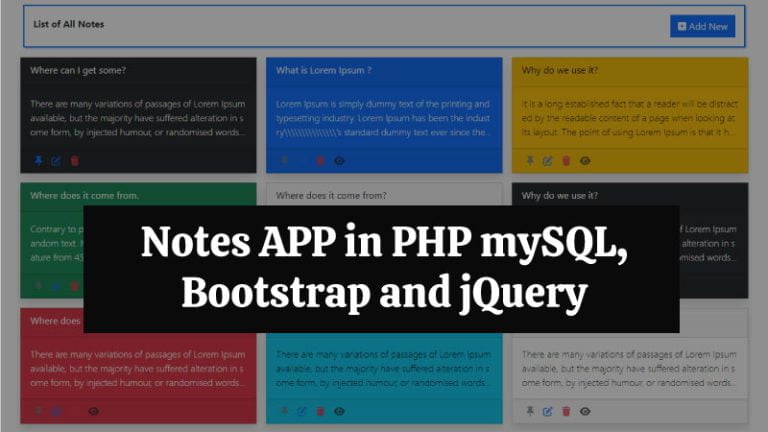 Create Notes App using PHP (OOP) , Bootstrap and jQuery