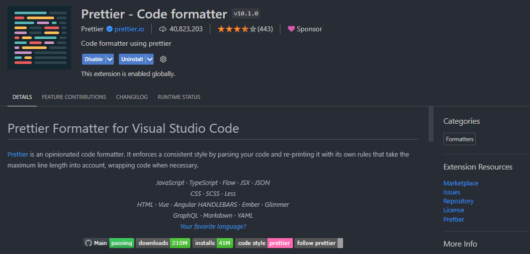 VS Code Extensions Prettier - Code formatter